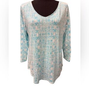 Chico's Light Blue Patterned Long Sleeve Soft Stylish Top Size 2 (M)